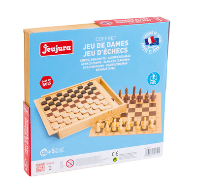 Jeux de dames et d'échecs avec coffret en bois